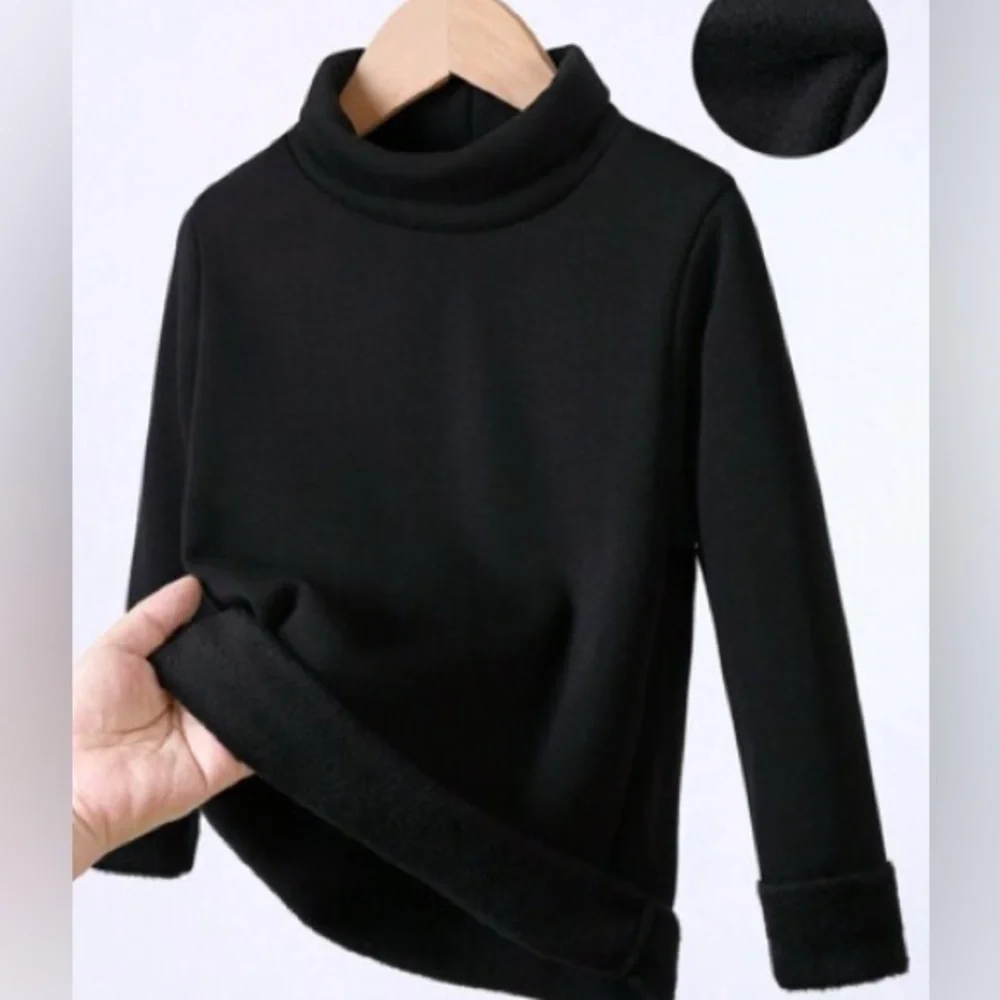 SHEIN,‎ Kids Turtle Neck Long-Sleeve,Black,Size 4, Elastane